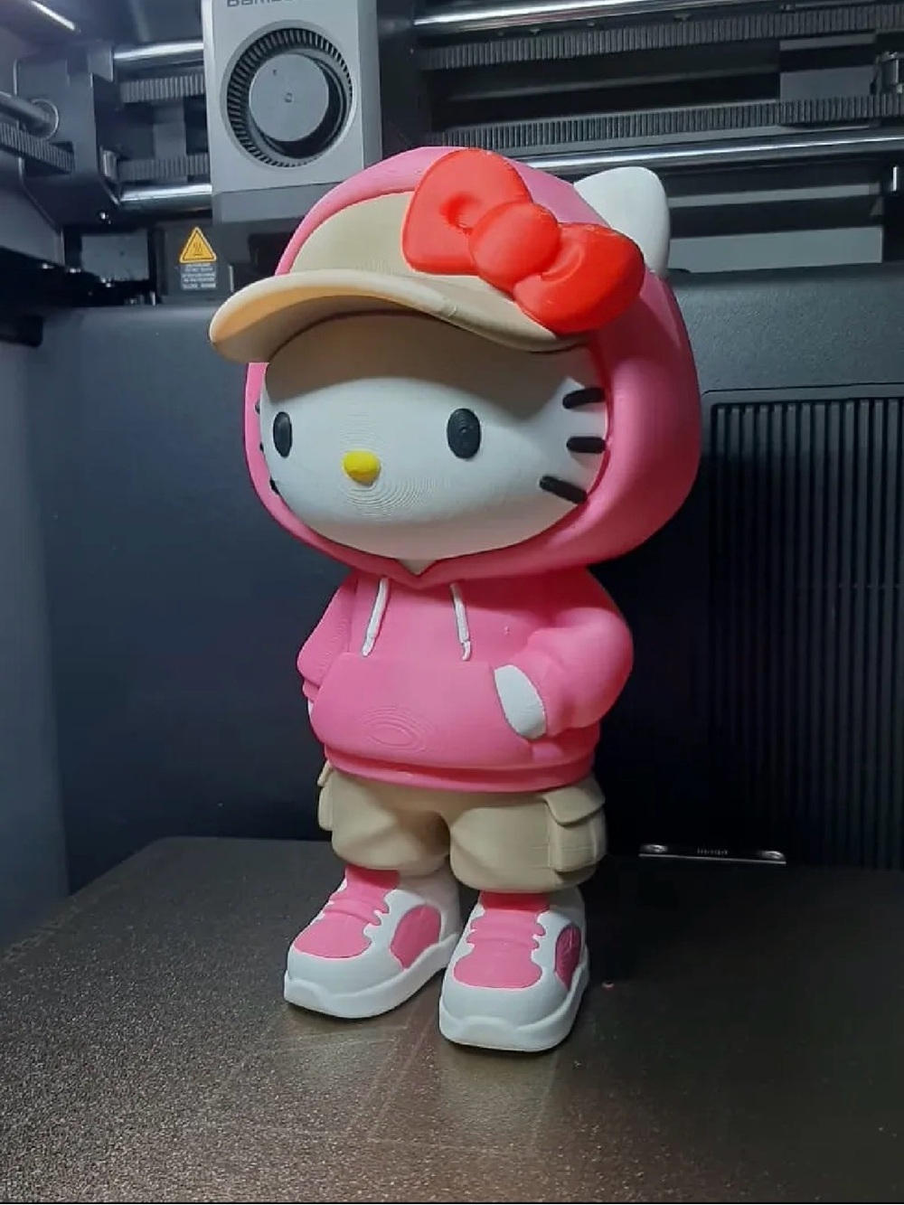 Hello Kitty Pink Hooded Figure Toy with Tan Cap 155mm tall